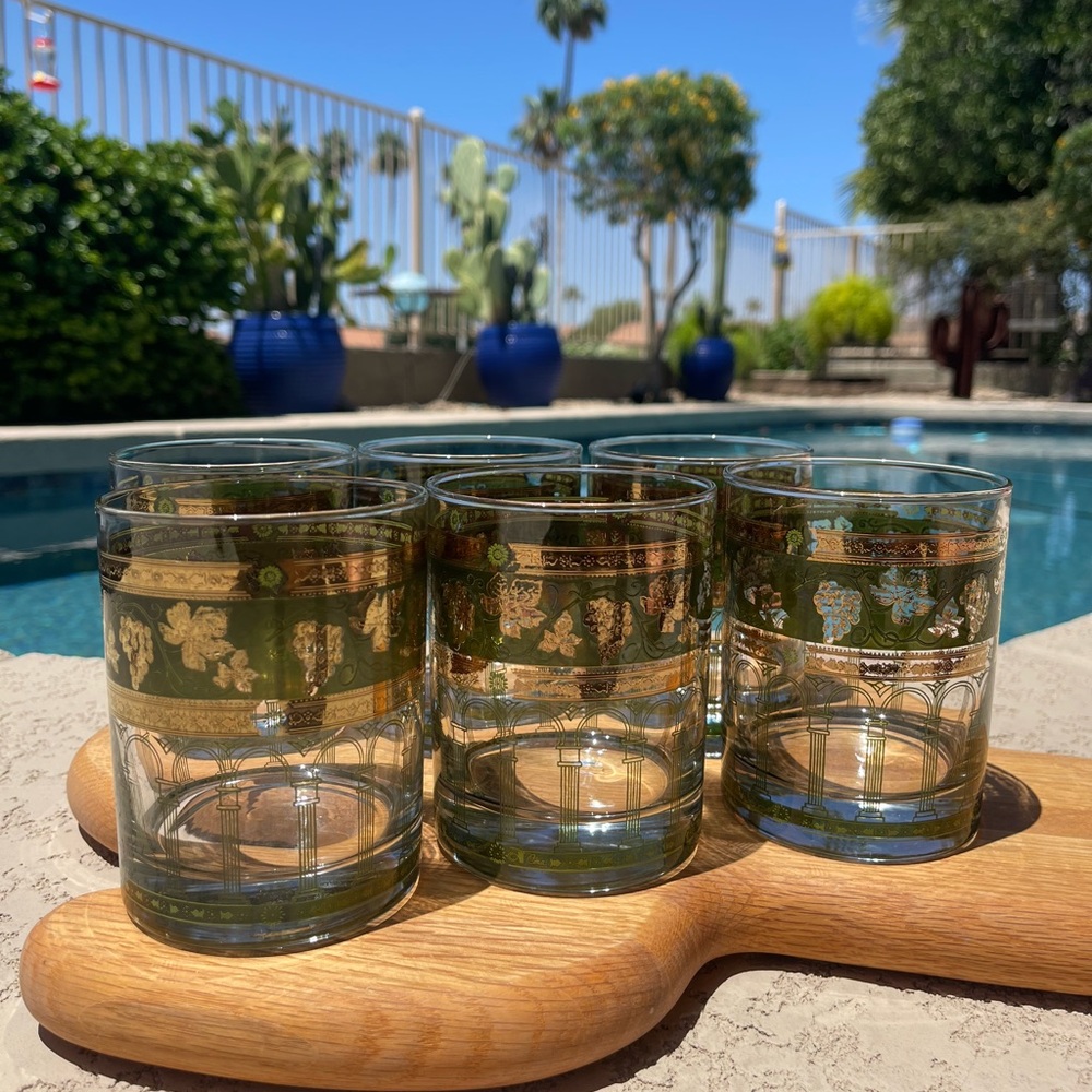 Mid Century Cera Golden Grapes Rocks Glasses Set, (c.1970s) (6) Barware - Picture 3 of 8